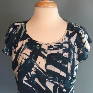 Ann Taylor Pleated Top with ruffle cap sleeves